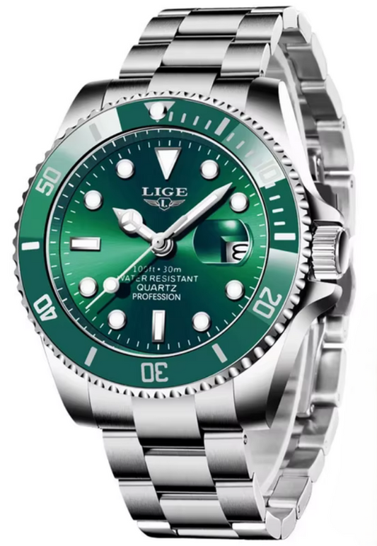 Diver Watch Lige – Orologio Subacqueo Verde Quarzo 42mm