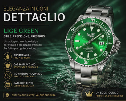 Diver Watch Lige – Orologio Subacqueo Verde Quarzo 42mm